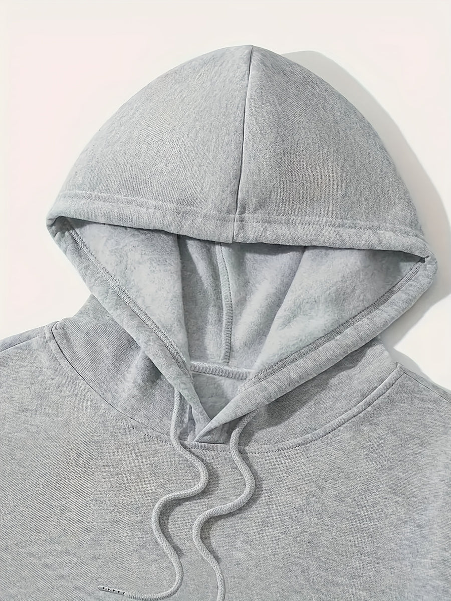 3pcs Trendy Print Sweatshirt, Men's Casual Hooded Sweatshirt, Long-sleeve Pullover, Slightly Stretchy, Knitted Polyester Fabric, Regular Fit Men's Hoodie - Light Grey