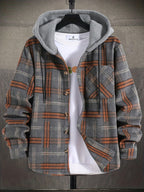 Christmas Men'S Gift Men'S Casual Plaid Hooded Contrast Color Patchwork Harajuku Style Fake Two-Piece Long Sleeve Jacket - Dark Gray