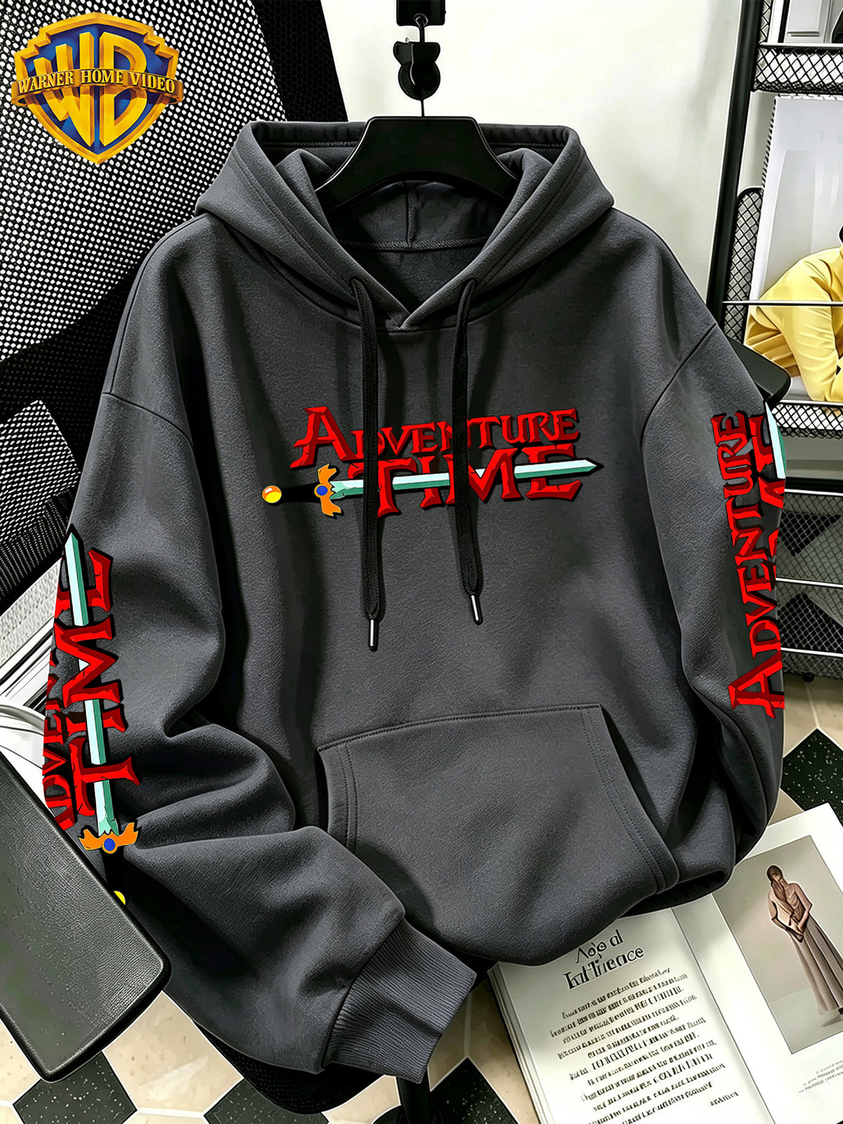 By Warner Bros., 2026 New Adventure Treasure Print, Men's Hoodie, Hooded Sweatshirt, Kangaroo Pocket and Drawstring Hat, Suitable for Daily and Outdoor Sports Wear, Autumn and Winter Warm Jacket, Fashionable Jacket - Dark Gray