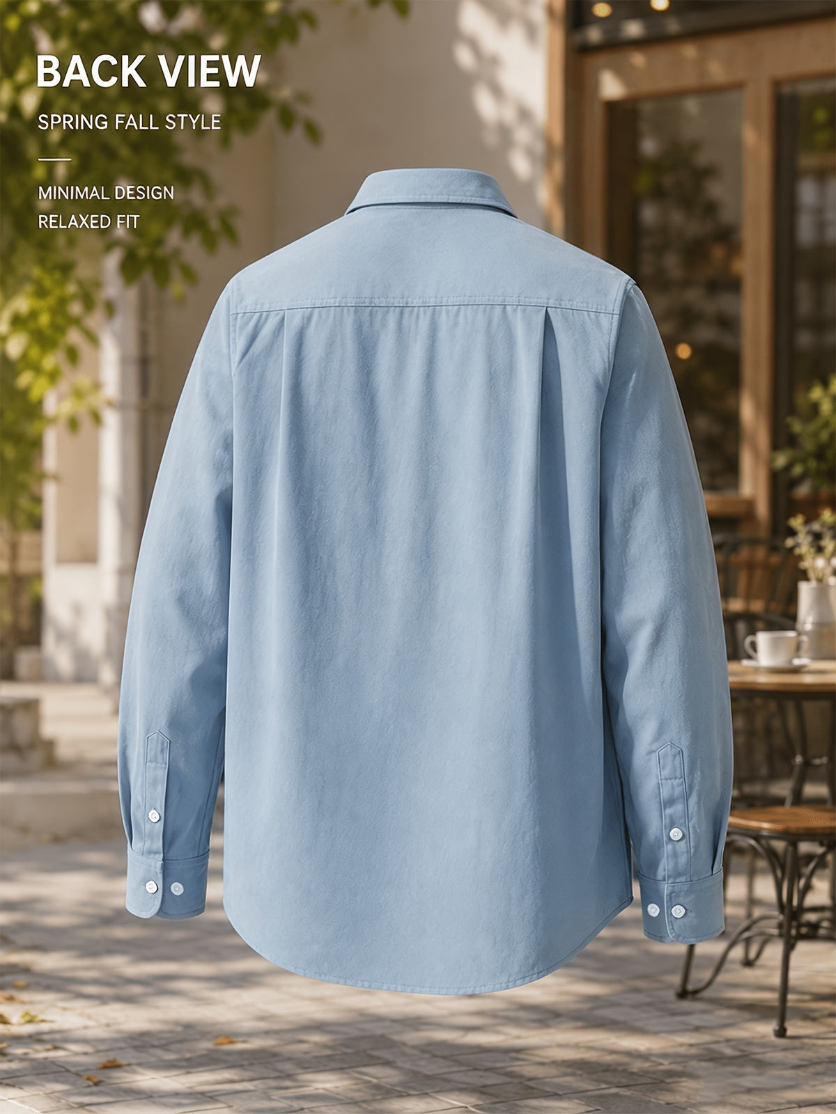 Men'S Spring Autumn Casual Long Sleeve Shirt Jacket, Classic Lapel Neat And Stylish, Triangle Pocket Chest Bag for Storage And Texture Detail, Loose Fit Comfortable Unrestricted, Skin-Friendly Stiff Fabric Supports Layering Inside And Out - Light Blue