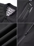 Holiday Gift Choice for Dad 1pc Men'S Black Windproof Solid Polo Metal Zipper Head Slant Pocket Biker Style Spring Autumn Slim Fit Commuter Casual Jacket - Black