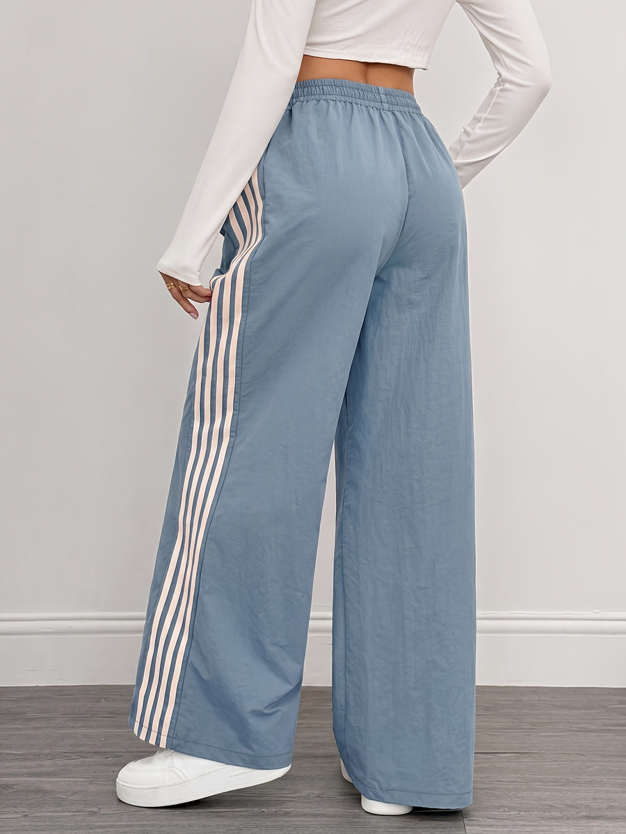 Reading Week Clothing, Back to Season, 1pc 2025 Autumn Winter New Casual Sports Fashion Comfortable Beautiful Color-Blocked Waist Drawstring Women'S Long Pants, Suitable for Holiday Gifts Women'S Apparel - Sky Blue
