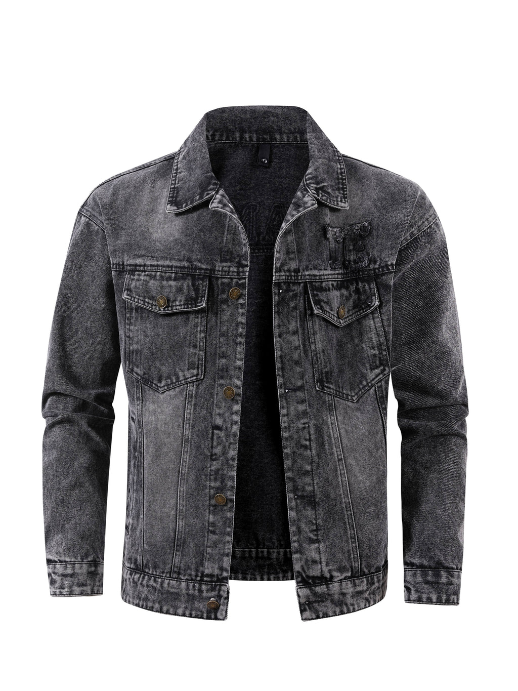 Men's Vintage Washed Denim Jacket Oversized Lapel Button Casual Trucker Coat Loose Fit Classic Jean Outerwear for European Sizes - Black Gray