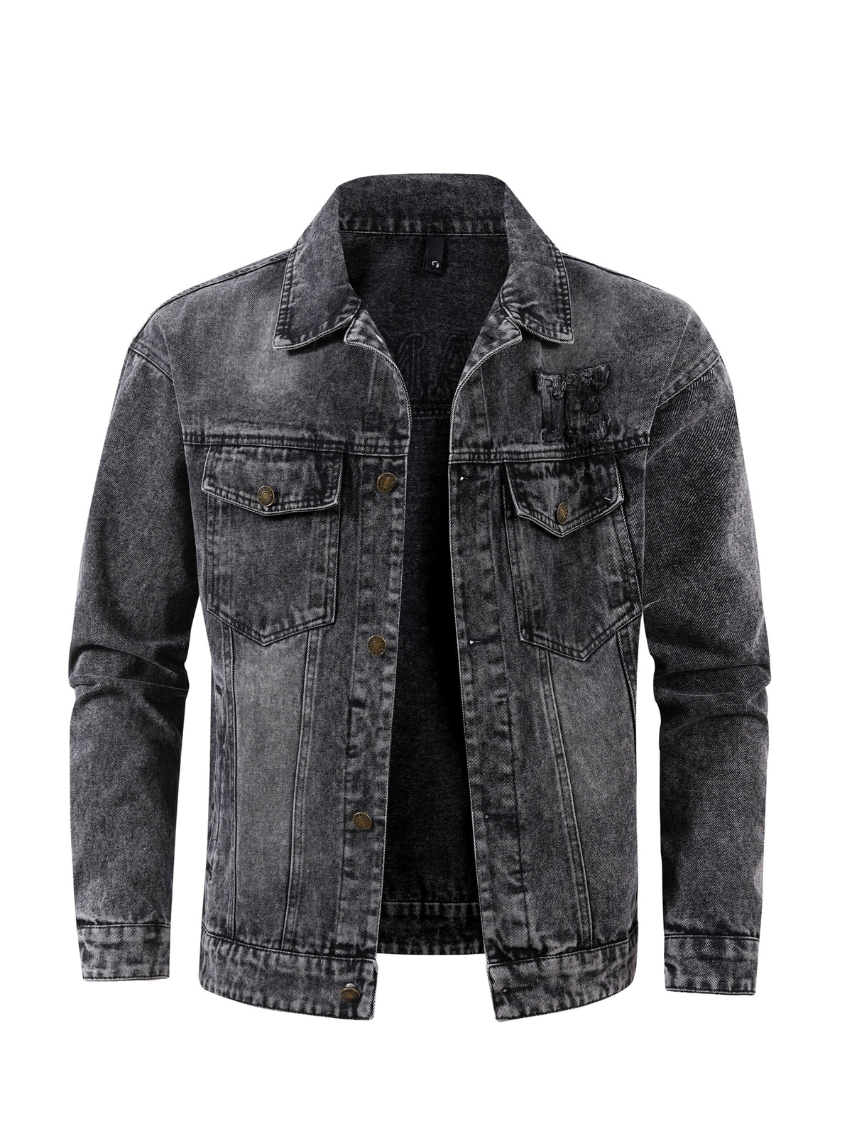 Men's Vintage Washed Denim Jacket Oversized Lapel Button Casual Trucker Coat Loose Fit Classic Jean Outerwear for European Sizes - Black Gray