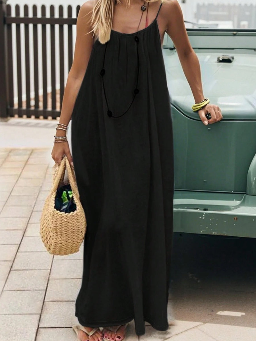 2026 Cross-Border New Women'S Suspender Coat, Backless, Loose Home Wear, Casual Dress - Black