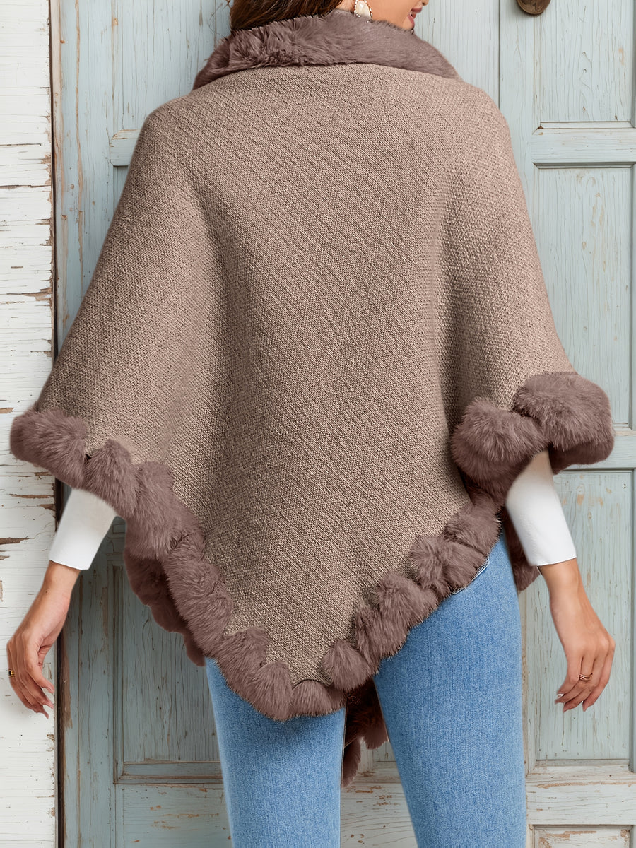 Elegant Special Edition "Pure Body Bust" - 1pc Elegant Women's Solid Color Waffle Shawl Pullover, 100% Polyester Fiber, Faux Trim Collar Patchwork, Stylish and Elegant European/American Style Warm Pullover, Suitable for Autumn/Winter - Camel