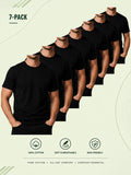 7pcs Men's Pure Cotton Short-sleeved T-shirts, Available in Black and White, Featuring Pure Color, Round Neck, Lightweight, Comfortable, Washable, and Breathable Tops, Suitable for Daily Casual Wear, Sports, Outdoor Hiking, and Work Attire - Black 7pcs