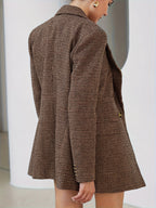 Women'S Elegant Houndstooth Long Sleeve Blazer - Formal to Casual Office And Party Wear, Button-Front Jacket for Fall Winter, Machine Washable Professional Coat, Women'S Jacket, Versatile Clothing, Double-Breasted Closure, Workwear, Tailored Fit - Khaki