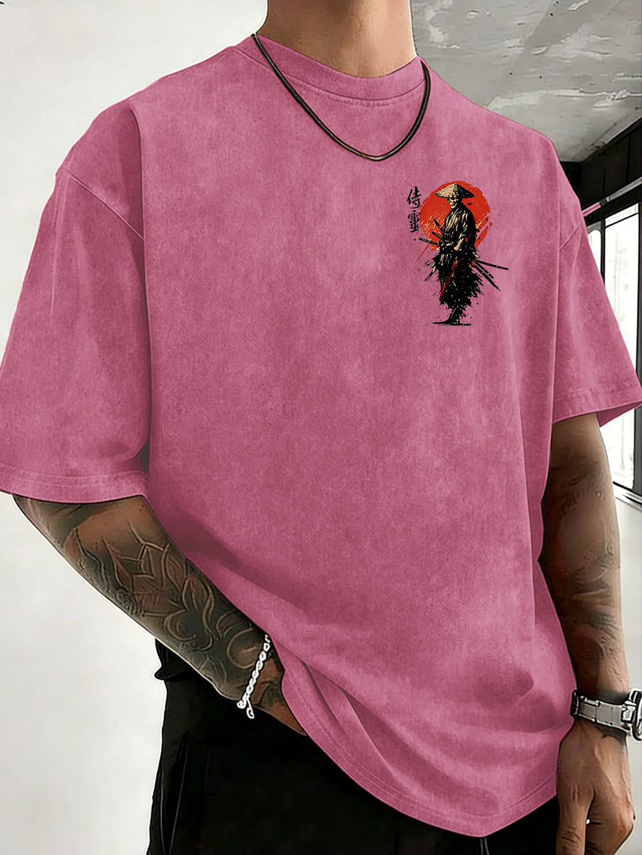 Drop-shoulder Vintage Washed T-shirt, Exclusively for the Fashion-forward Crowd. A Loose-fitting, Comfortable, High-quality Pure Cotton Short-sleeve Top, an Essential Piece for Streetwear Trends - Rose Red