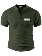 Men's Summer Collarless Casual Henley Shirt. Comfortable, Soft, and Breathable Fitness Business Fashion Polo Shirt - fern green