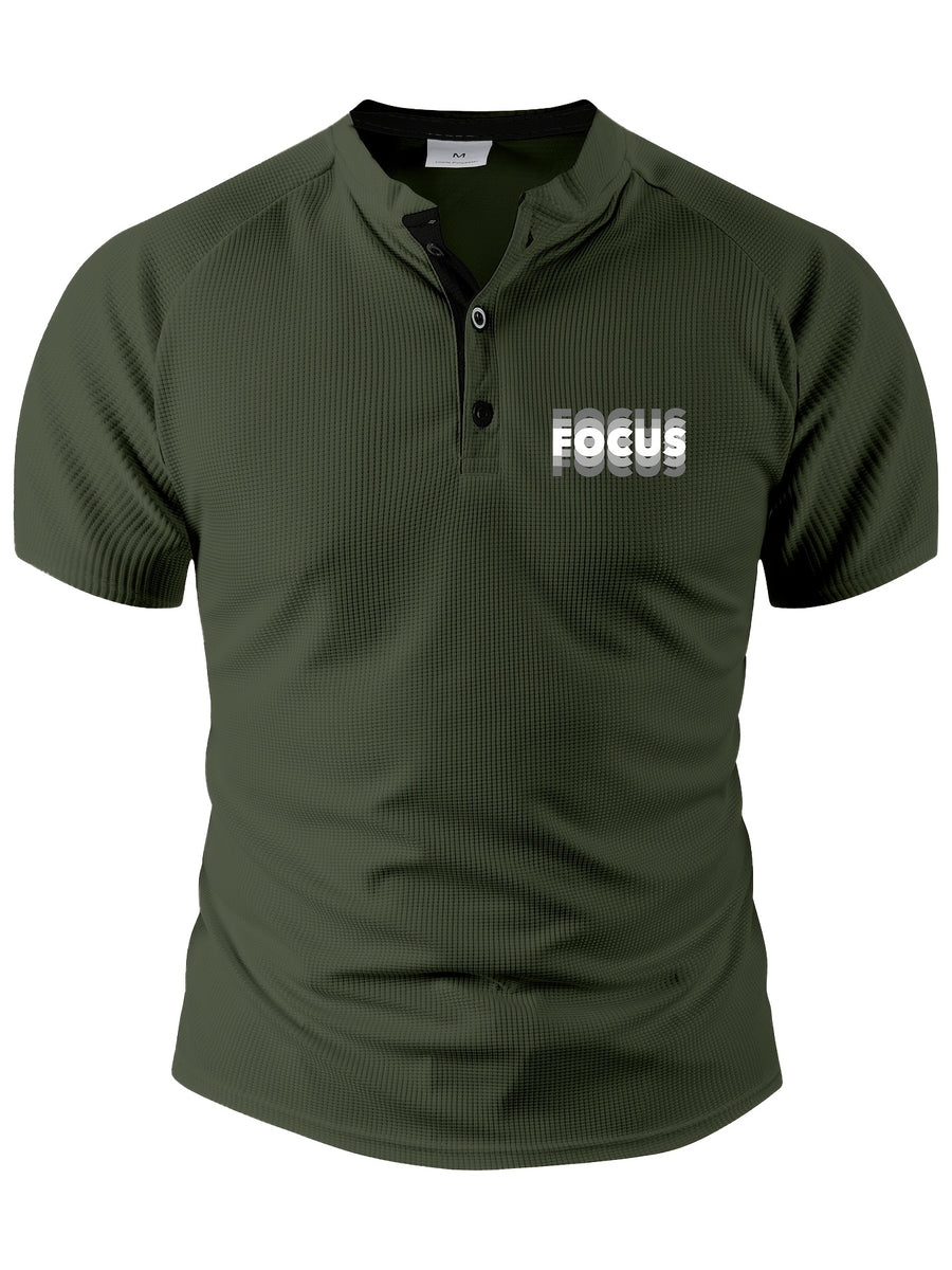 Men's Summer Collarless Casual Henley Shirt. Comfortable, Soft, and Breathable Fitness Business Fashion Polo Shirt - fern green