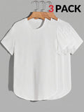 3pcs Men's Loose-Fit Short-Sleeve T-Shirt - High-Stretch Wrinkle-Resistant Streetwear Tee with Curved Hemline, Round Neck Solid Color Shirt Suitable for Gym, Summer Camping & Casual Wear, Machine Washable for Lifestyles - White