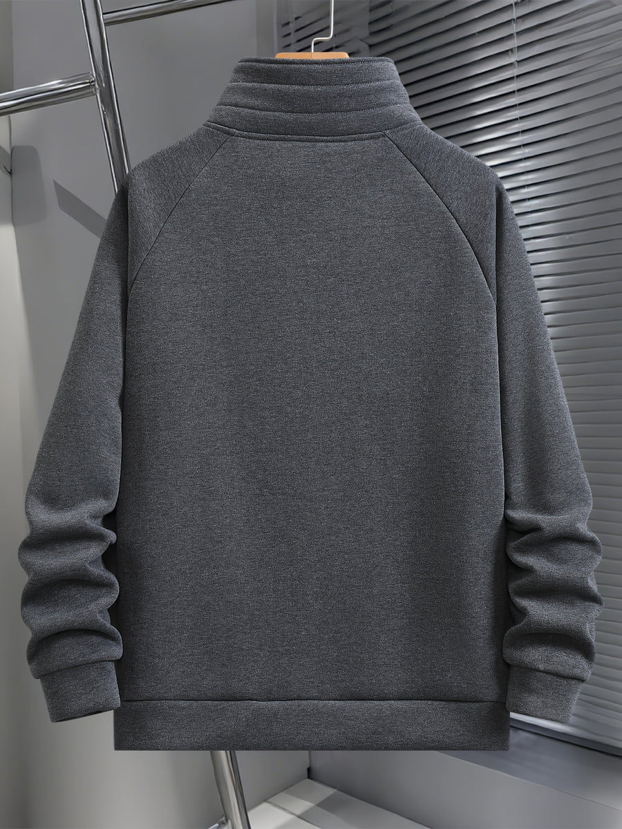 Men's Fashion Raglan Sleeve Sweatshirt with Half-Zip Open Neckline, Autumn/Winter Casual Versatile Long-Sleeve Sweatshirt - Dark Gray