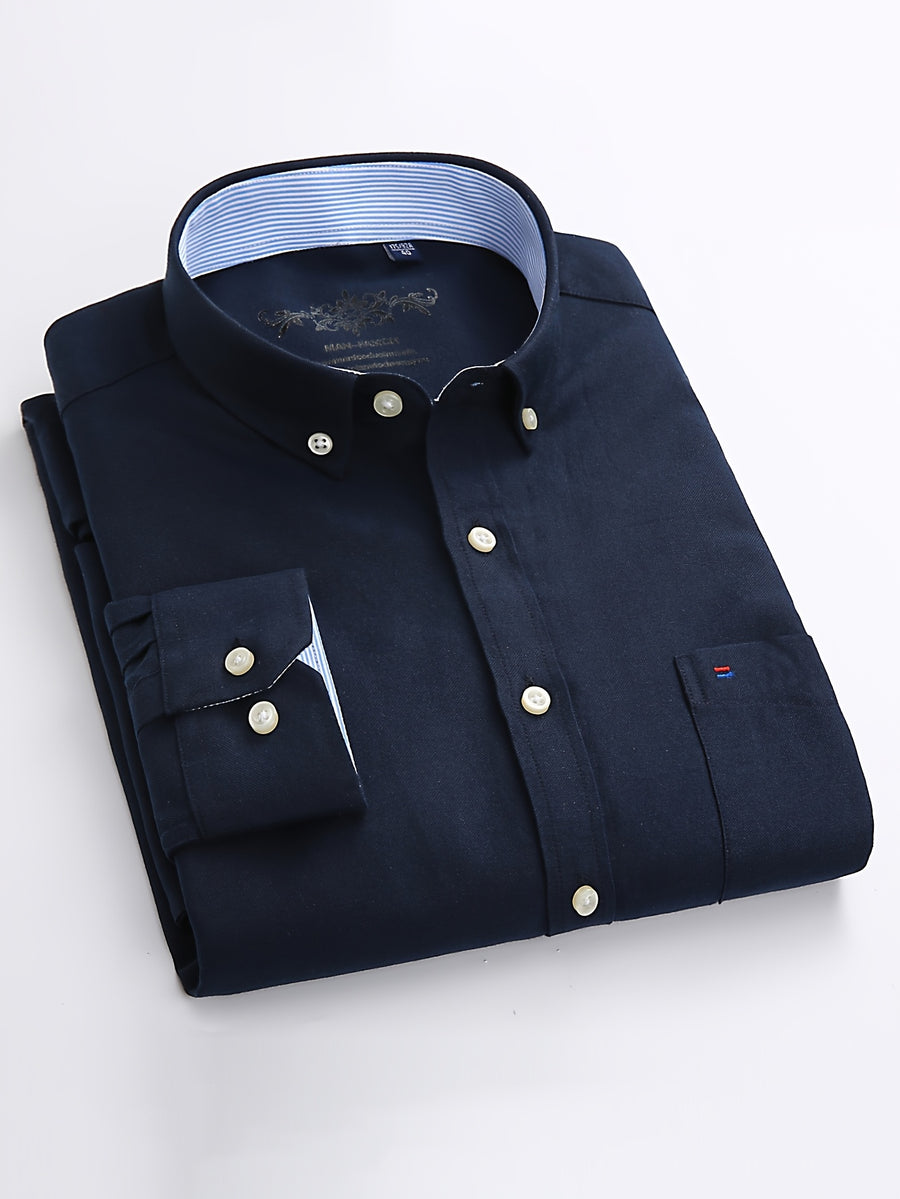 Men'S Long Sleeve 60 Oxford Dress Shirt, Casual - Navy Color