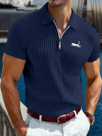 Summer Casual Short Sleeve Henley Shirt Men'S Outdoor Sports Polo Top - Navy Color