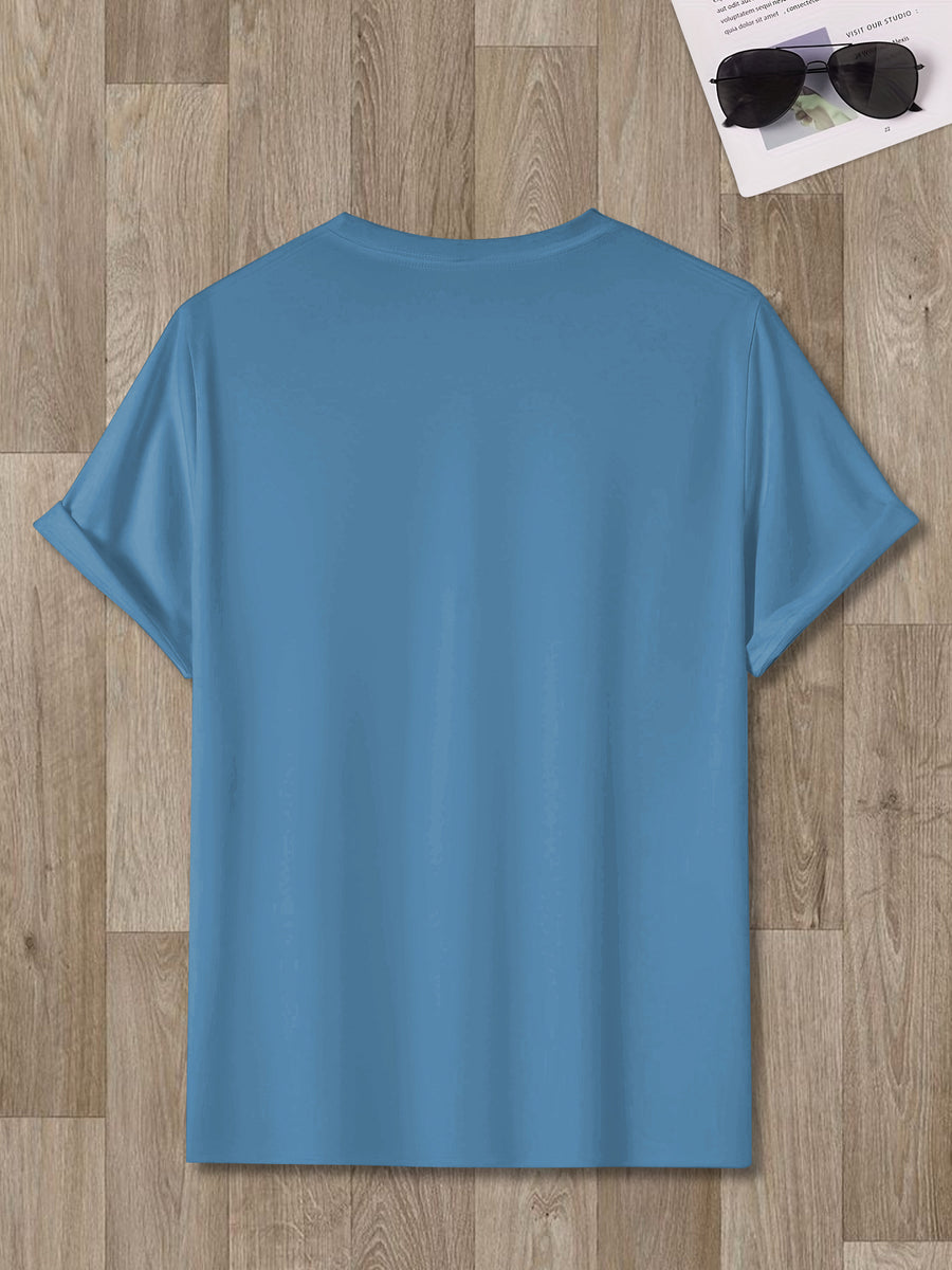 Sunny Energetic Orange Spiral Pattern Short Sleeve T-Shirt, Fresh And Fashionable, Suitable for Outdoor Activities And Daily Wear - Peacock Blue