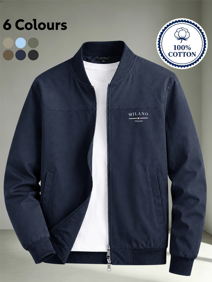 Men's Autumn/Winter 100% Zip-Up Pilot Jacket Coat, MILANO Print Zipper Stand Collar Casual Baseball Jacket, 6 Colors Available, Casual, Simple, Breathable, Lightweight Outerwear Winter Clothes for Men - Navy Color