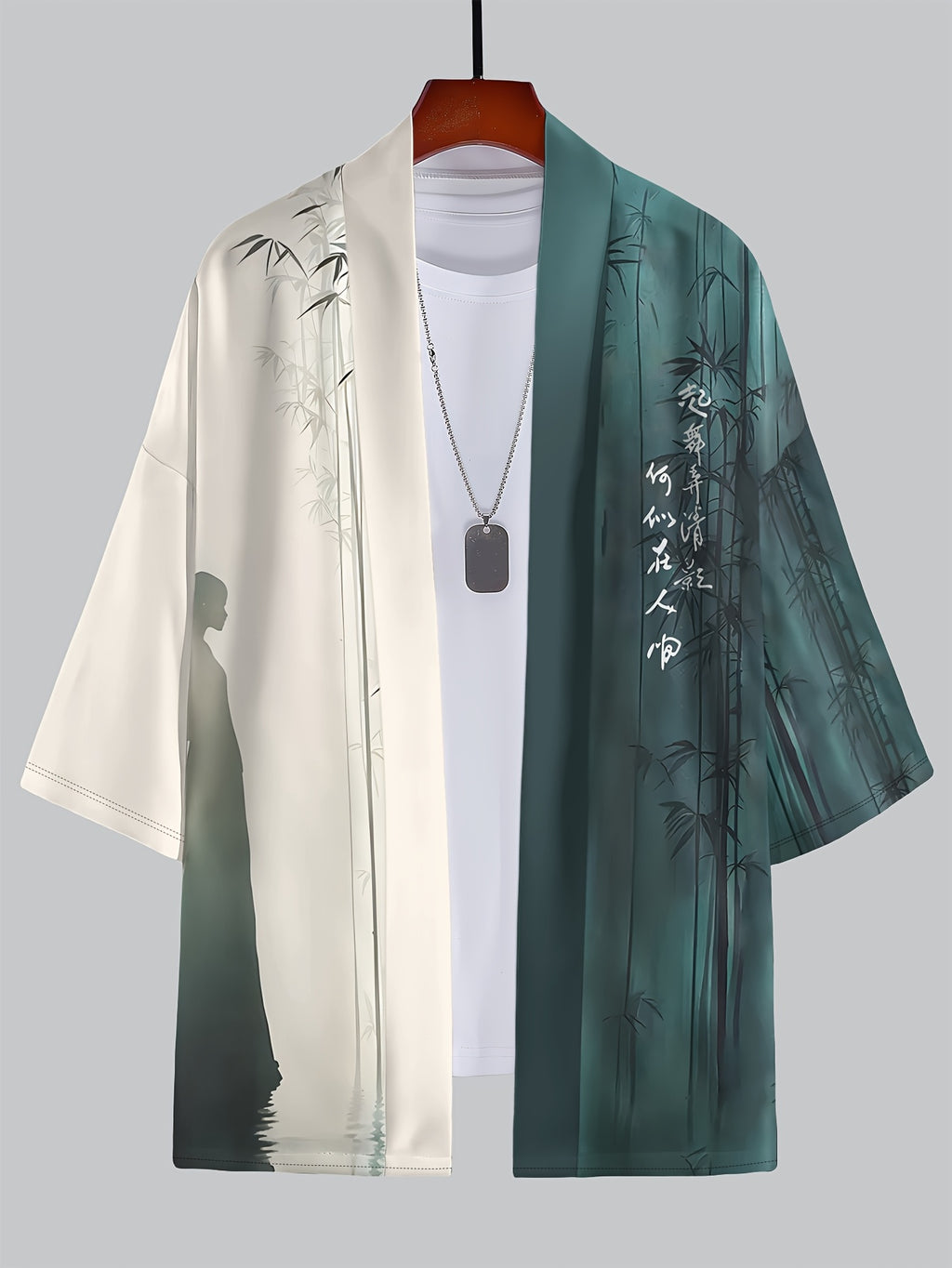 Men'S Casual Shirt, Chinese Style Open Cardigan, Ethnic Costume, Kimono - Dark Cyan