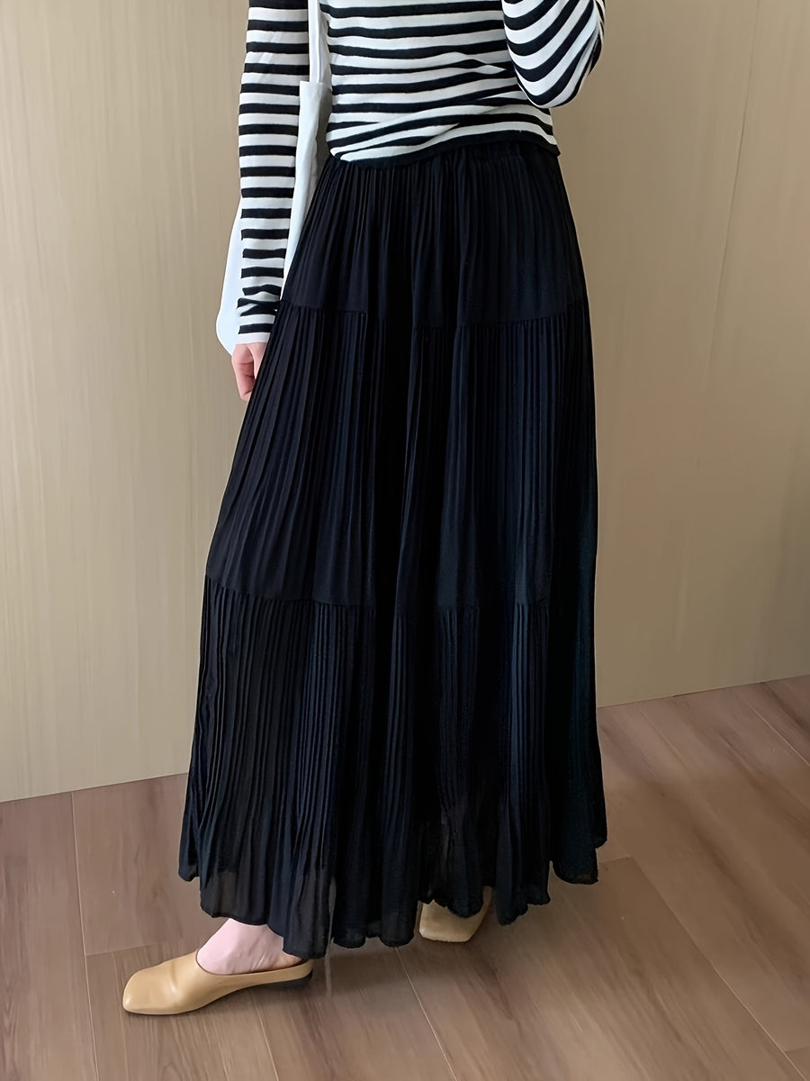 Pleated A-line Skirt with a Loose, Flared Cut - Black