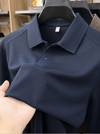 Men'S Lapel Long Sleeve Polo Shirt, 2-Button Design, Ribbed Polo Collar, Suitable for Commute And Casual Wear, Can Be Worn Inside Or Outside - created-sapphire