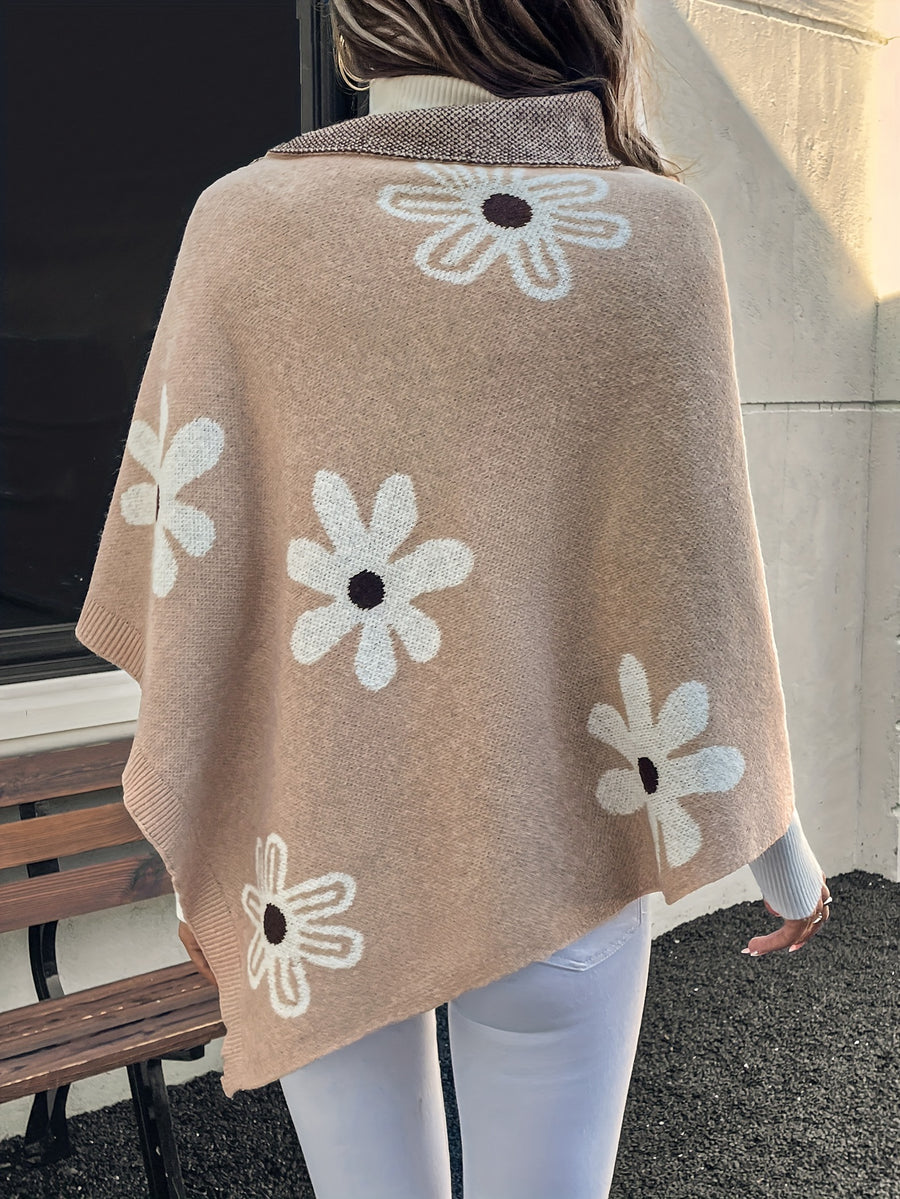 A Versatile And Elegant Cape That Can Be Worn in Various Styles Throughout The Year, Featuring Fashionable Contrasting Colors And a Textured Design, Complete with Buttoned Details - Wheat-colored