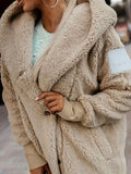 Fashion Women'S Wear Versatile Casual Hooded Faux Coat, Long Sleeve Ribbed Cuffs with Patchwork Decoration, Button-Up Casual Jacket, Autumn Winter Spring Fashion Faux Coat, Outdoor Fashion Casual Faux Coat - Khaki