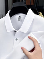 Spring and Autumn Men's Lapel Polo Shirt, Fashionable Solid Color Base Layer Top, Versatile Business Casual Long Sleeve T-Shirt, Suitable for Daily Work Scenes, The Best Gift for Friends and Relatives - White
