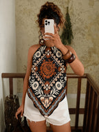Retro Print Triangle Scarf Halterneck Camisole - Mixed colors