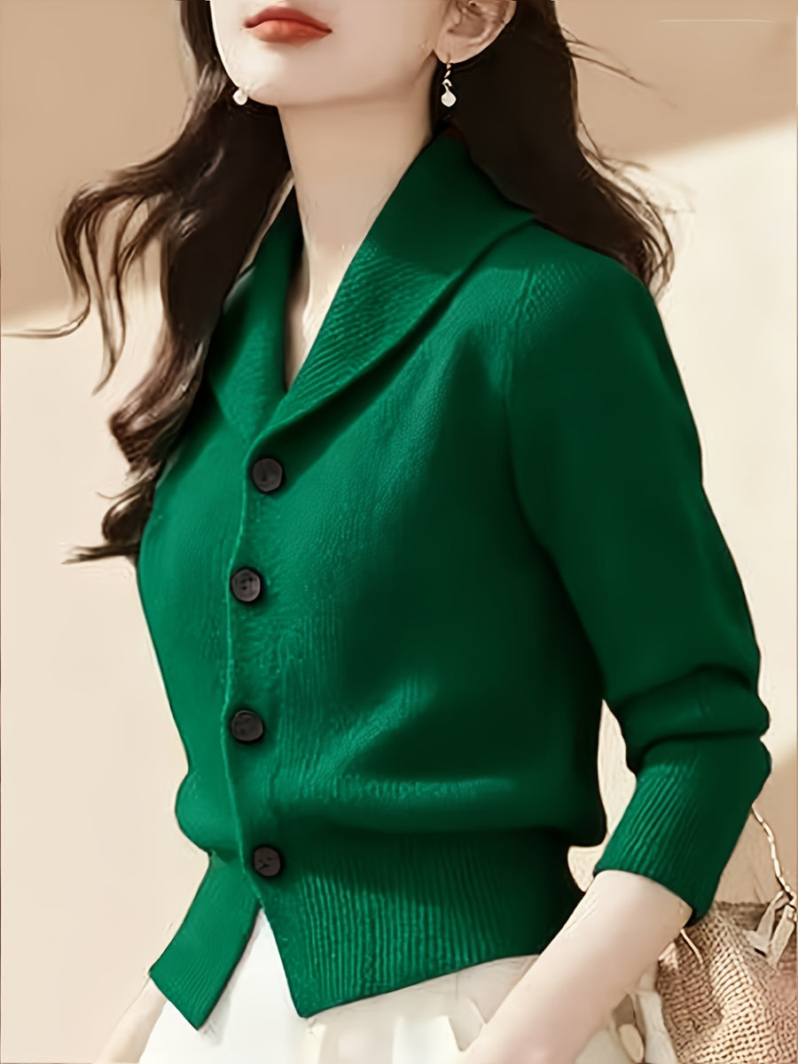Women's Turn- Collar Cardigan Coat - Dark Green