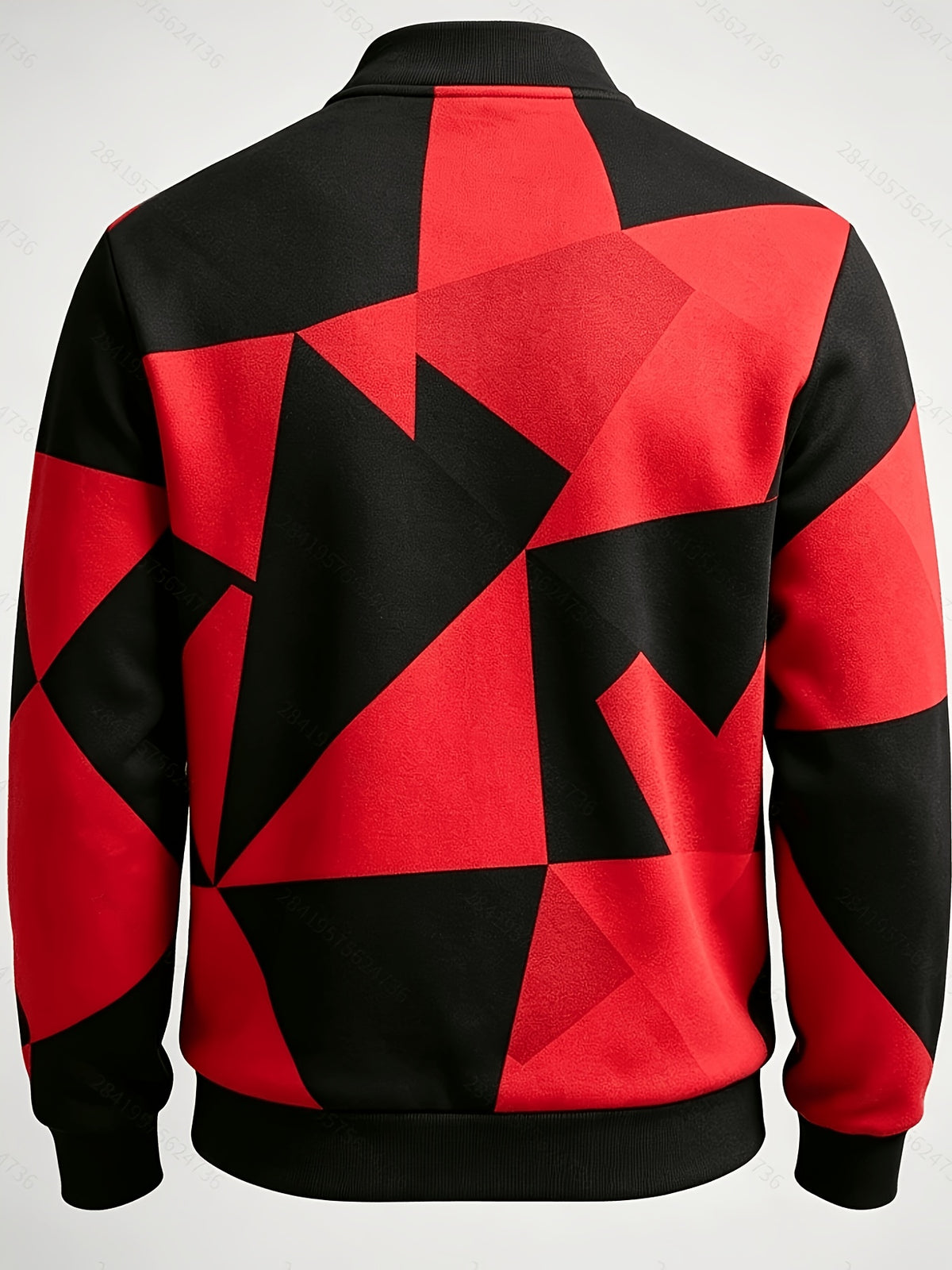 [Print Design - Not Textured] Plus Size Men'S Blue White Gray Geometric Color-Block Sweatshirt, Geometric Print Half-Zip POLO Shirt, Casual Long Sleeve Pullover - Mixed colors