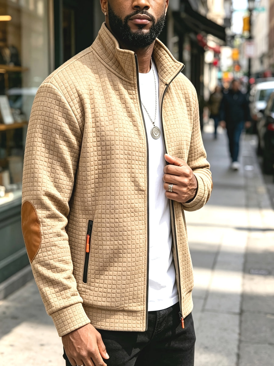 BOWZ Men'S Knit Zipper Stand-Up Collar Cardigan Jacket, Casual Fashion All-Match Premium Sports Men'S Clothing - Khaki