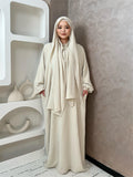 IRONFREE Elegant Crepe Hooded Abaya Hijab with Attached Scarf & Pockets - Modest Long Sleeve Full Coverage Prayer Dress, Machine Washable Medium Stretch Solid Color All-Season Traditional Muslim Women's Clothing, Muslim Clothes, Modest Apparel, Medium - Apricot