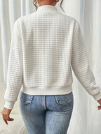 Easy Temperament Checkered Embossed Jacket, Casual All-Match Commute Loose Short Stand-Up Collar Coat Women'S - White
