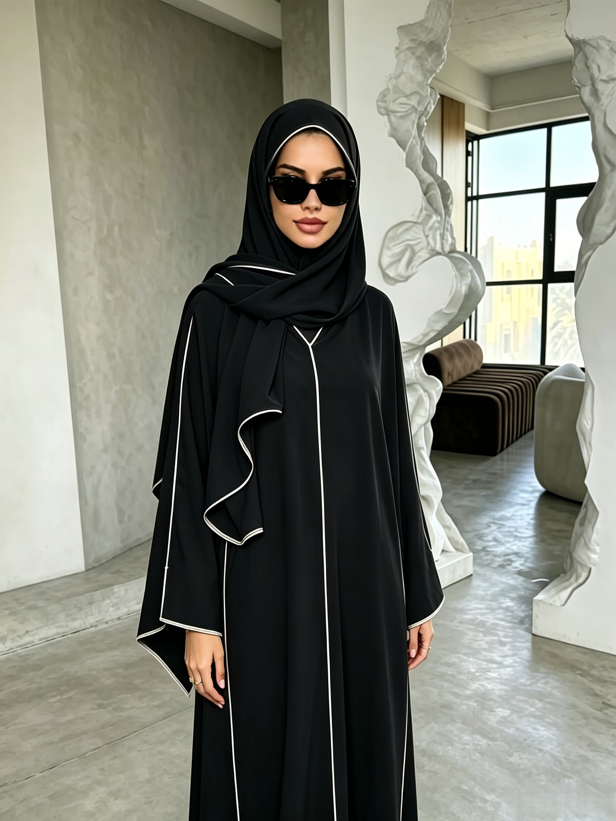 1 Set ( + Dress), Solid Color Nida Fabric, Elegant and Comfortable, Breathable and Comfortable for Outings | Simple Islamic Clothing | and Turkish Clothing, for Home, Outdoors, Leisure, Dresses for Women, Abaya for Women, Abaya Été, Abaya Femme - Black