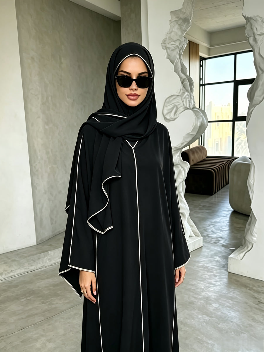 1 Set ( + Dress), Solid Color Nida Fabric, Elegant and Comfortable, Breathable and Comfortable for Outings | Simple Islamic Clothing | and Turkish Clothing, for Home, Outdoors, Leisure, Dresses for Women, Abaya for Women, Abaya Été, Abaya Femme - Black