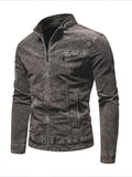 2026 New Washed Tie-Dye Denim Jacket for Men, Korean Style, Fashionable, Spring And Autumn Season, Chest Zipper Decoration, Versatile, Motorcycle Style, Cool And Casual Denim Clothing - Grey