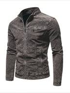 2026 New Washed Tie-Dye Denim Jacket for Men, Korean Style, Fashionable, Spring And Autumn Season, Chest Zipper Decoration, Versatile, Motorcycle Style, Cool And Casual Denim Clothing - Grey
