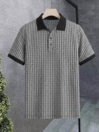 Men's Breathable Short-Sleeve Polo Shirt with Contrast Lapel Collar & Button-Up Collar - Striped Button Placket, Suitable for Casual, Business, Commuting - Machine Washable Summer Top for Daily Wear, Office & -Casual Outfits - White