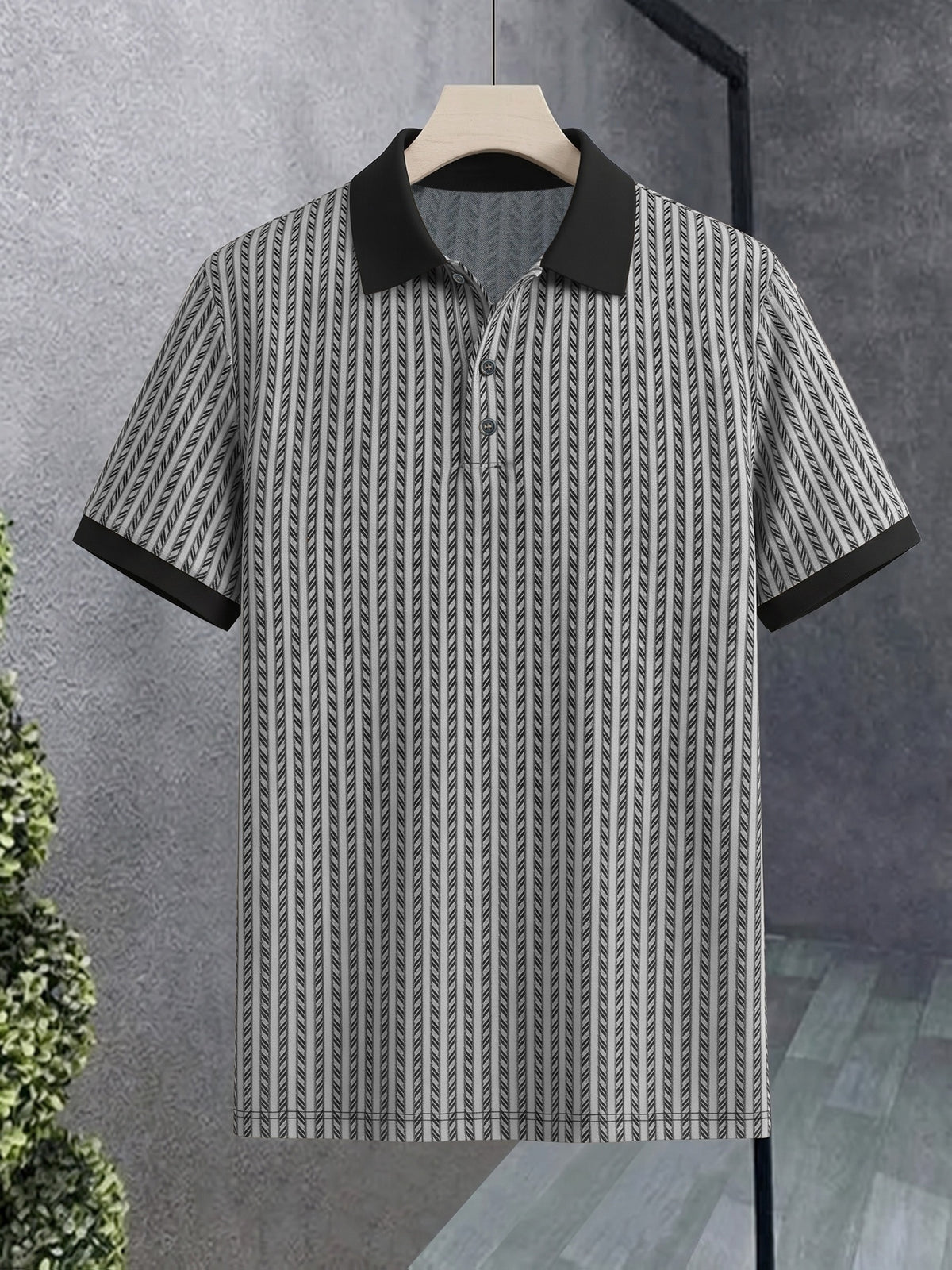Men's Breathable Short-Sleeve Polo Shirt with Contrast Lapel Collar & Button-Up Collar - Striped Button Placket, Suitable for Casual, Business, Commuting - Machine Washable Summer Top for Daily Wear, Office & -Casual Outfits - White