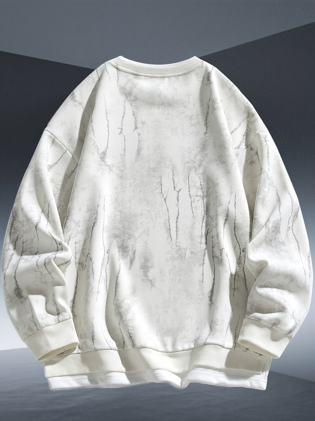 Autumn And Winter New Men'S Trendy Round Neck Sweatshirt, 320 Gram Blend Tie-Dye Sweatshirt, Fashionable Fake Two-Piece Pullover - White Apricot