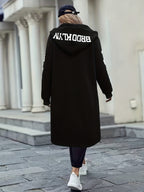 Women's New York & Love Letter Print Hooded Jacket with NYC Zipper Hoodie - Cozy Winter Outerwear, Pockets, Machine Washable Swe Coat for Casual or Office Wear - Black