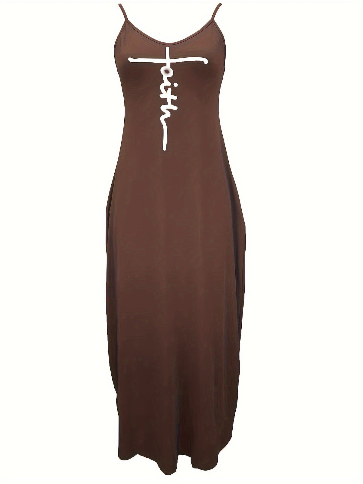 Oriented to European And American Foreign Trade Cross-Border New Women'S Long Dress, Slim And A-Line Solid Color Pattern Suspender Dress - Dark Brown