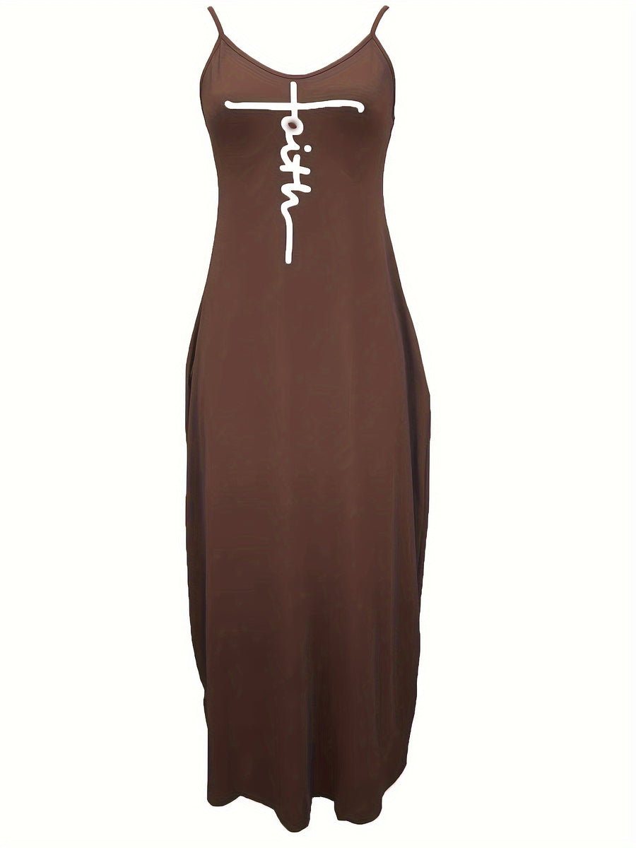 Oriented to European And American Foreign Trade Cross-Border New Women'S Long Dress, Slim And A-Line Solid Color Pattern Suspender Dress - Dark Brown