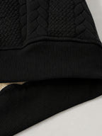 Men's Autumn/Winter Solid Color Cable Knit Textured Fleece-Lined Sweatshirt, Heavyweight Plush Fleece Thickened Lining, Cold-Proof Casual Crew Neck Pullover Base Layer - Black