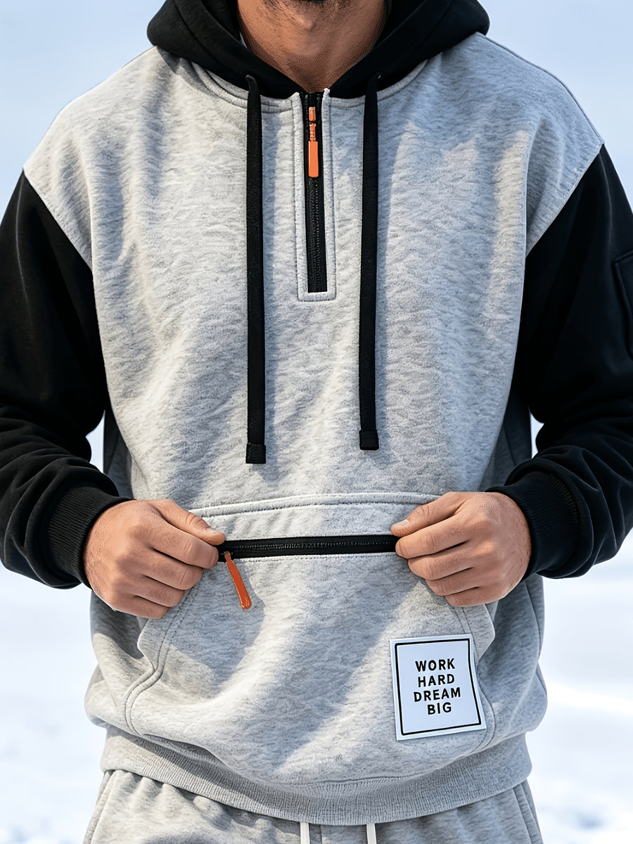 Men'S Fashion Color-Block Pullover Sweatshirt Jacket, Men'S Casual Zipper-Decorated Half-Open Cardigan Sweatshirt Top - Light Grey