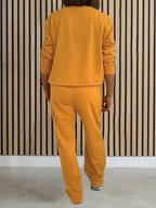 Women'S Solid Color Two-Piece Casual Long Sleeve Front Zipper Hoodie with Drawstring Straight Leg Pants Outfit - Yellowish-brown