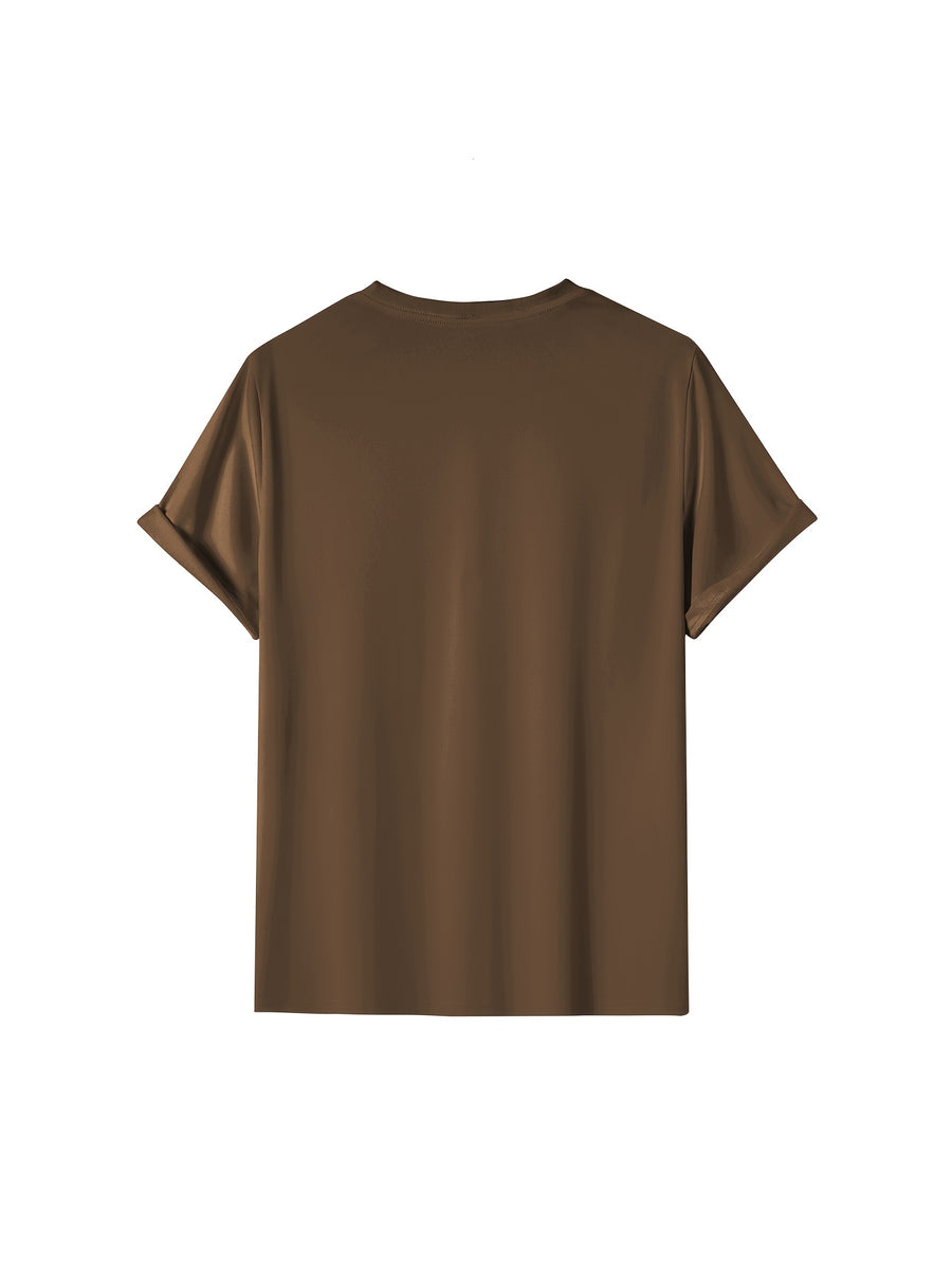 Men's T-Shirt with Letter A Print - Casual Wear - Light Brown-1