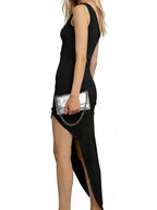 Black Off-Shoulder Slant Neck Backless Bodycon Hip Skirt Irregular High Slit Sexy Evening Long Dress - Black