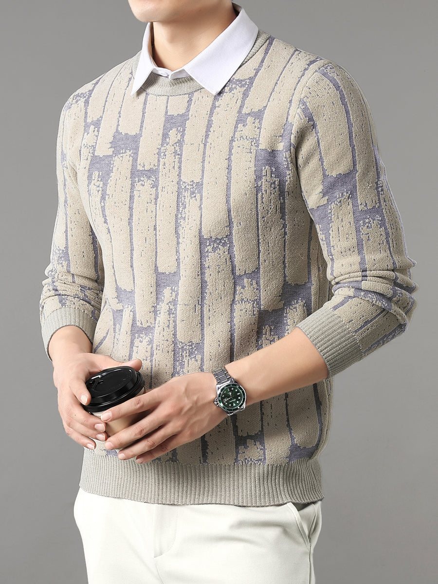 New High-End Men's Crew Neck Thickened Trendy Fashion Men's Autumn/Winter Warm Casual Base Layer Knit Sweater Valentine's Day Gift - Apricot