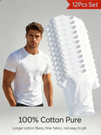 12pcs Set Pure Short Sleeve Soft Skin-Friendly Cloud-Like Fit Sports Casual Everyday Versatile No Limit Easy Design High-End Feel Cost-Effective Understand Life - White